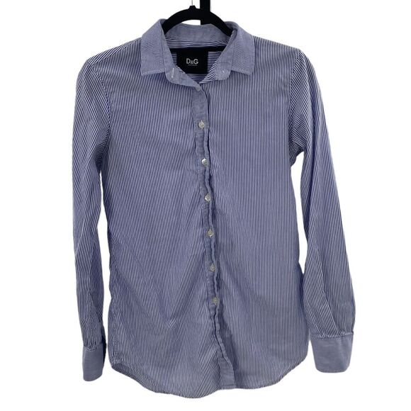 D&G Dolce‎ & Gabbana Womens 40/S Blue and White Stripe Button Down Cotton - Picture 1 of 10